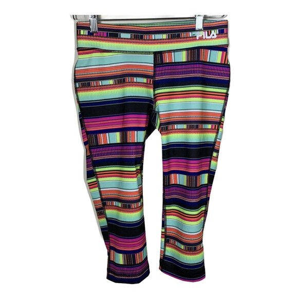 Fila XS Running Cropped Leggings Multicolor Activewear Gym Workout Pants - Picture 1 of 6